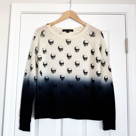 Skull Cashmere Dip Dye Ombre Skull Print Sweater Size XS - Picture 2 of 9